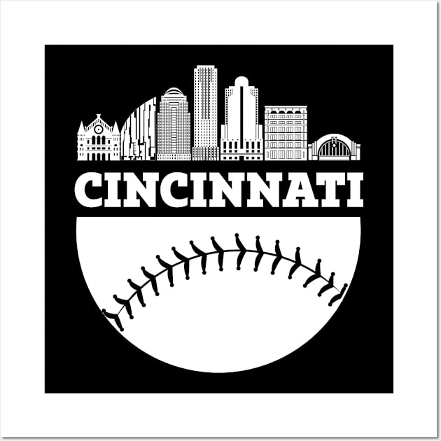 Cincinnati OH Baseball Skyline  Vintage Retro print Wall Art by Bluebird Moon